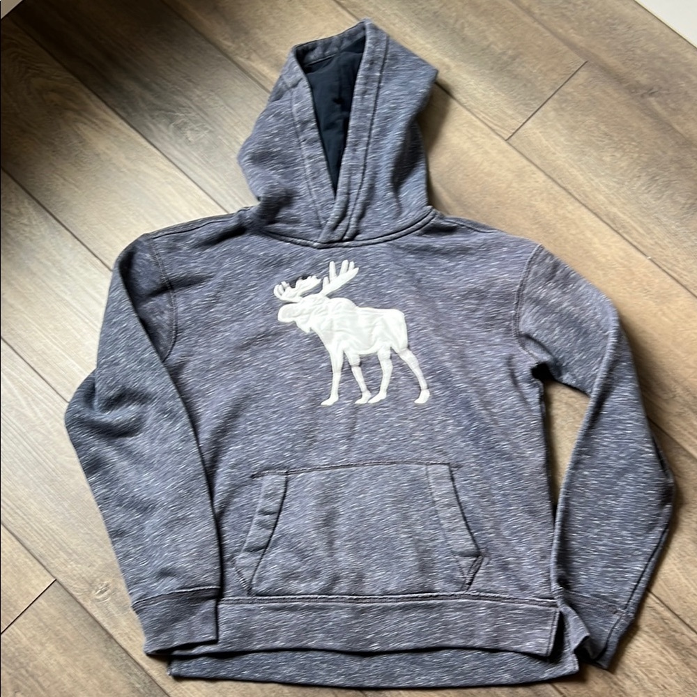 Sz 13/14 Abercrombie Kids Charcoal Hoodie with Moose Design